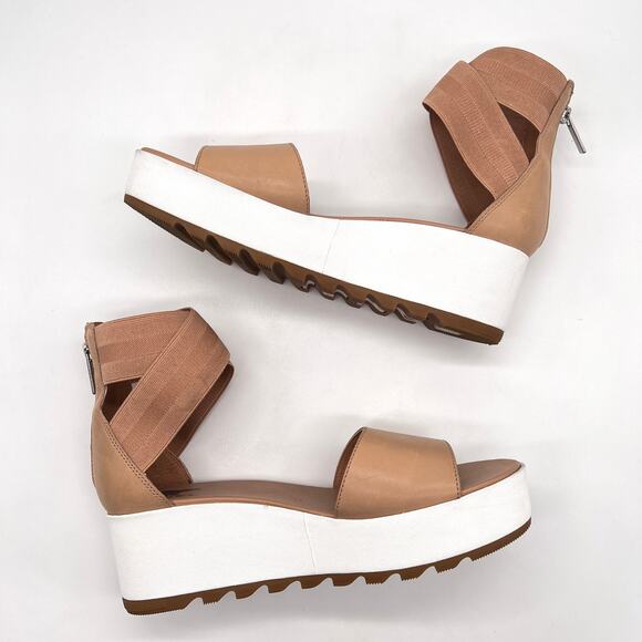 SOREL Cameron Flatform Sandals Womens 10 Tan White Platform Wide Strap Comfort - Picture 5 of 12